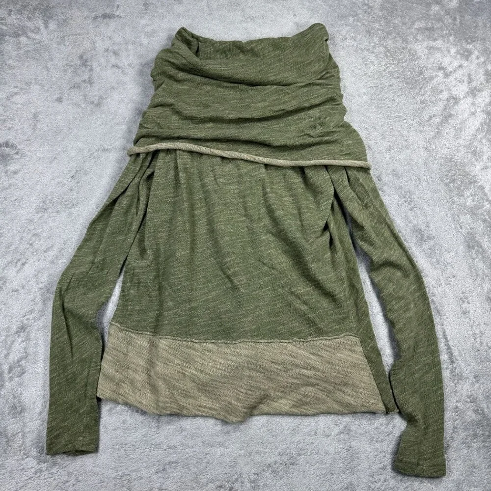 Free People Beach Cocoon Cowl Pullover Green Long Sleeve Top Slouchy Boho OS
